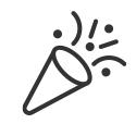 Konfetti-Partyhütchen mit bunten Papierschnipseln in einem runden Symbol auf weißem Hintergrund.